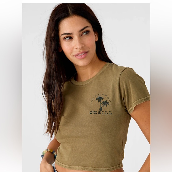 O'Neill Khaki Women's Short Sleeve Tee Good used Condition - Picture 1 of 6